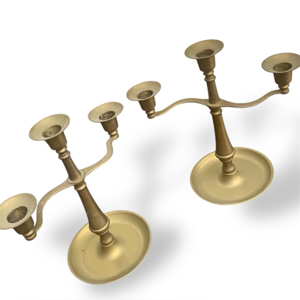 VTG 2 Brass Italian Made Candelabras 3 Candle 2 Arm Candle Holder Traditional